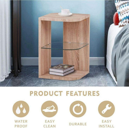 Beistelltisch Rund Holz Klein Modern Nachttisch Glas 40x60 cm Hellbraun