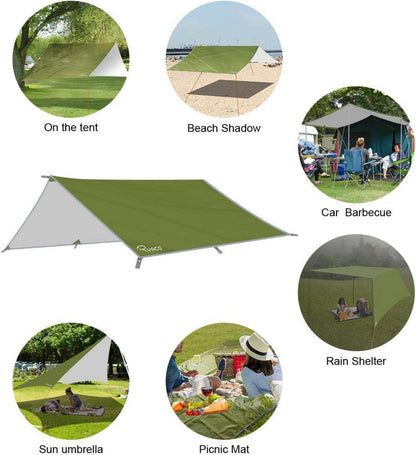 Tarp 3x3m Wasserdicht Zeltplane mit Ösen Erdnägel Seilen Anti-UV