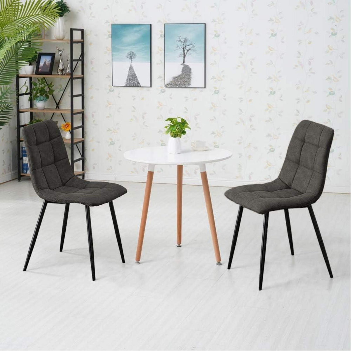 Esszimmerstühle Set 2 Grau – Bequeme Lounge Stühle mit Metallbeinen