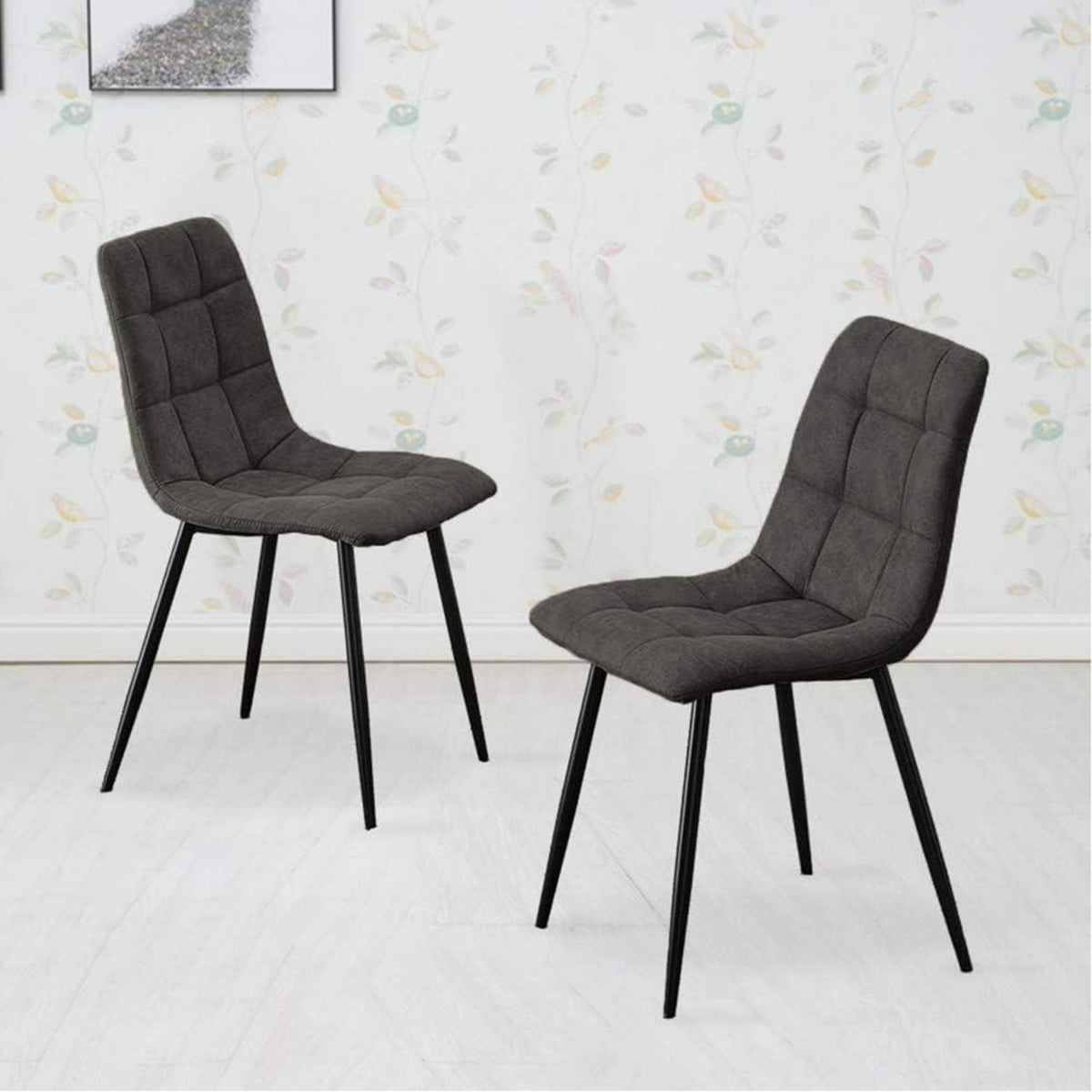 Esszimmerstühle Set 2 Grau – Bequeme Lounge Stühle mit Metallbeinen