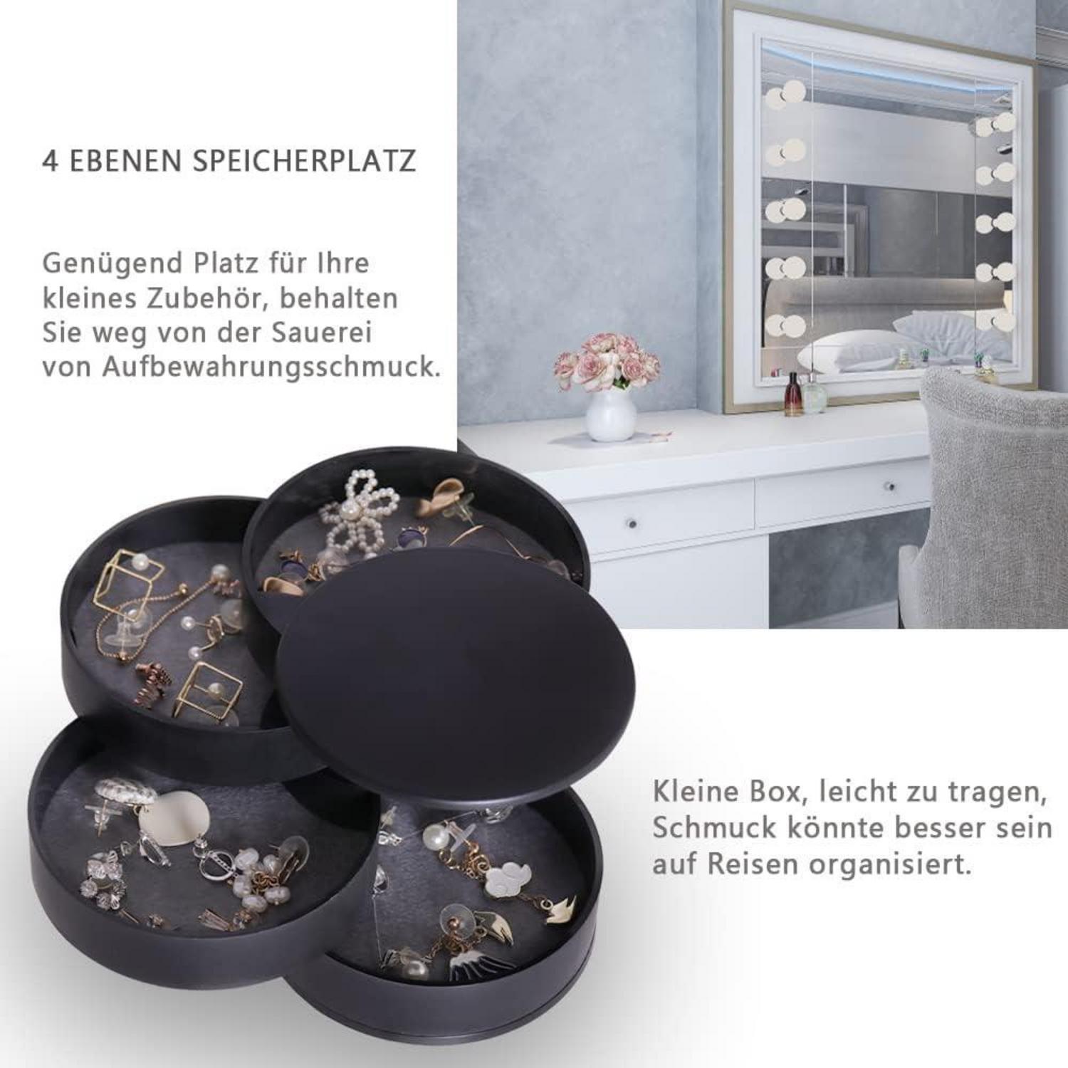 Schmuckkästchen 4 Ebenen Drehbar 360 Grad Rotation Schwarz