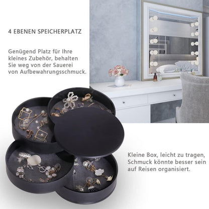 Schmuckkästchen 4 Ebenen Drehbar 360 Grad Rotation Schwarz