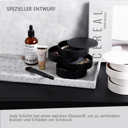 Schmuckkasten für Ring Ohrringe Halskette Schwarz 360 Grad Rotation