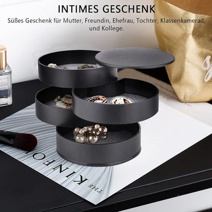 Schmuckkasten für Ring Ohrringe Halskette Schwarz 360 Grad Rotation