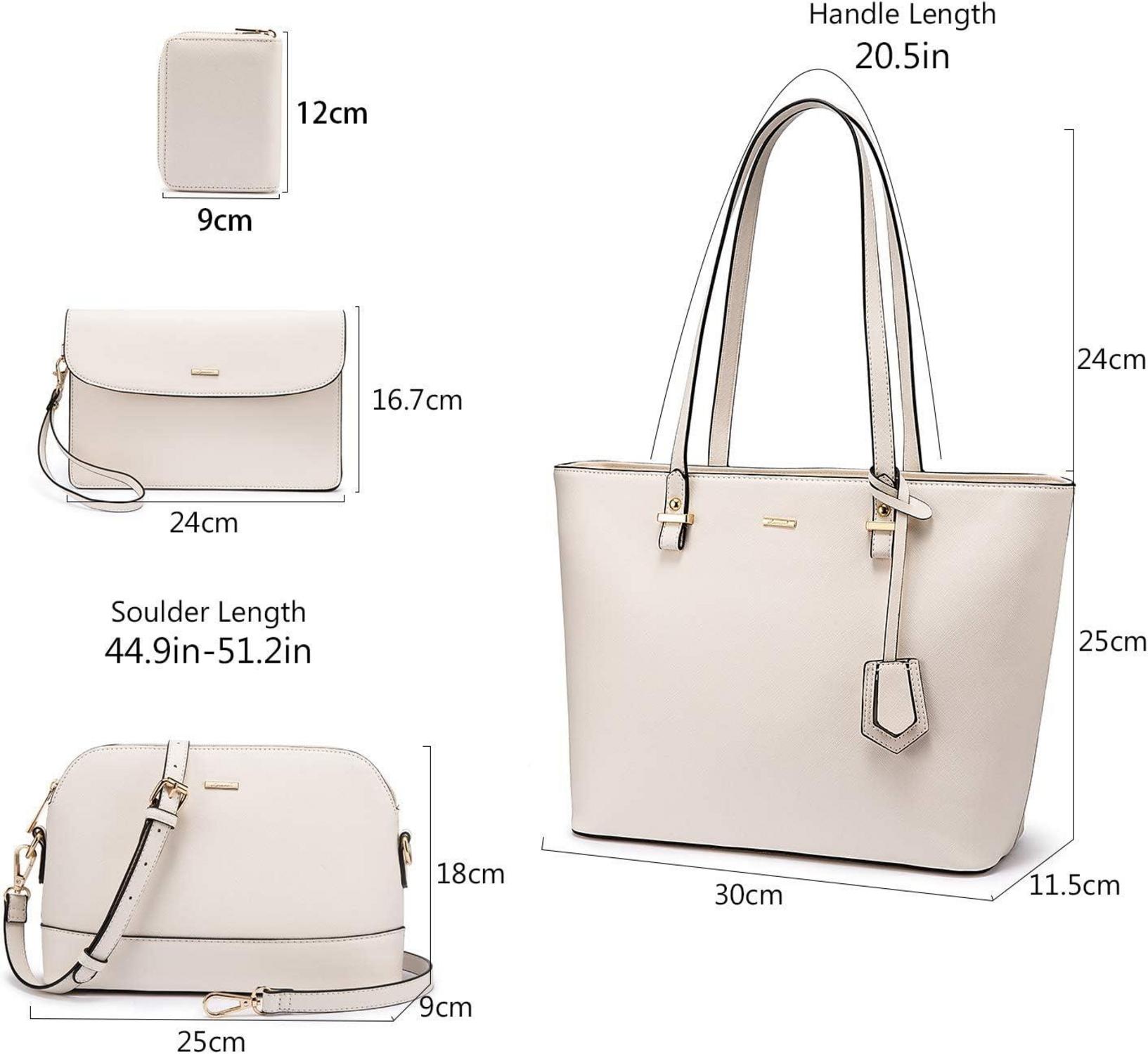 Damen Handtasche Set Blau 4-teilig Groß Büro Reise Beige