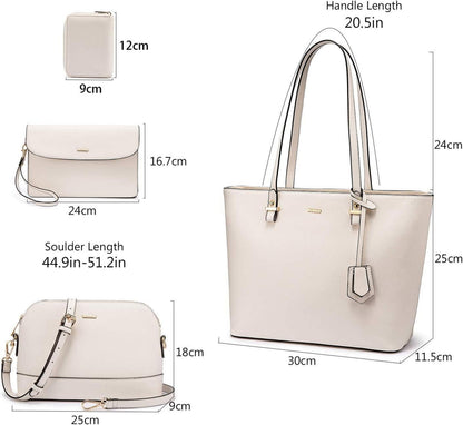Damen Handtasche Set Blau 4-teilig Groß Büro Reise Beige