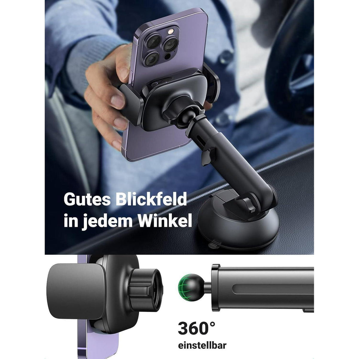 Handyhalterung Kfz Saugnapf 360° Drehbar für iPhone & Galaxy