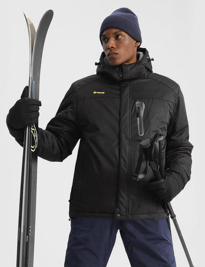 Herren Wasserdichte Berg-Skijacke Winddicht Fleece Outdoor Winterjacke Schwarz