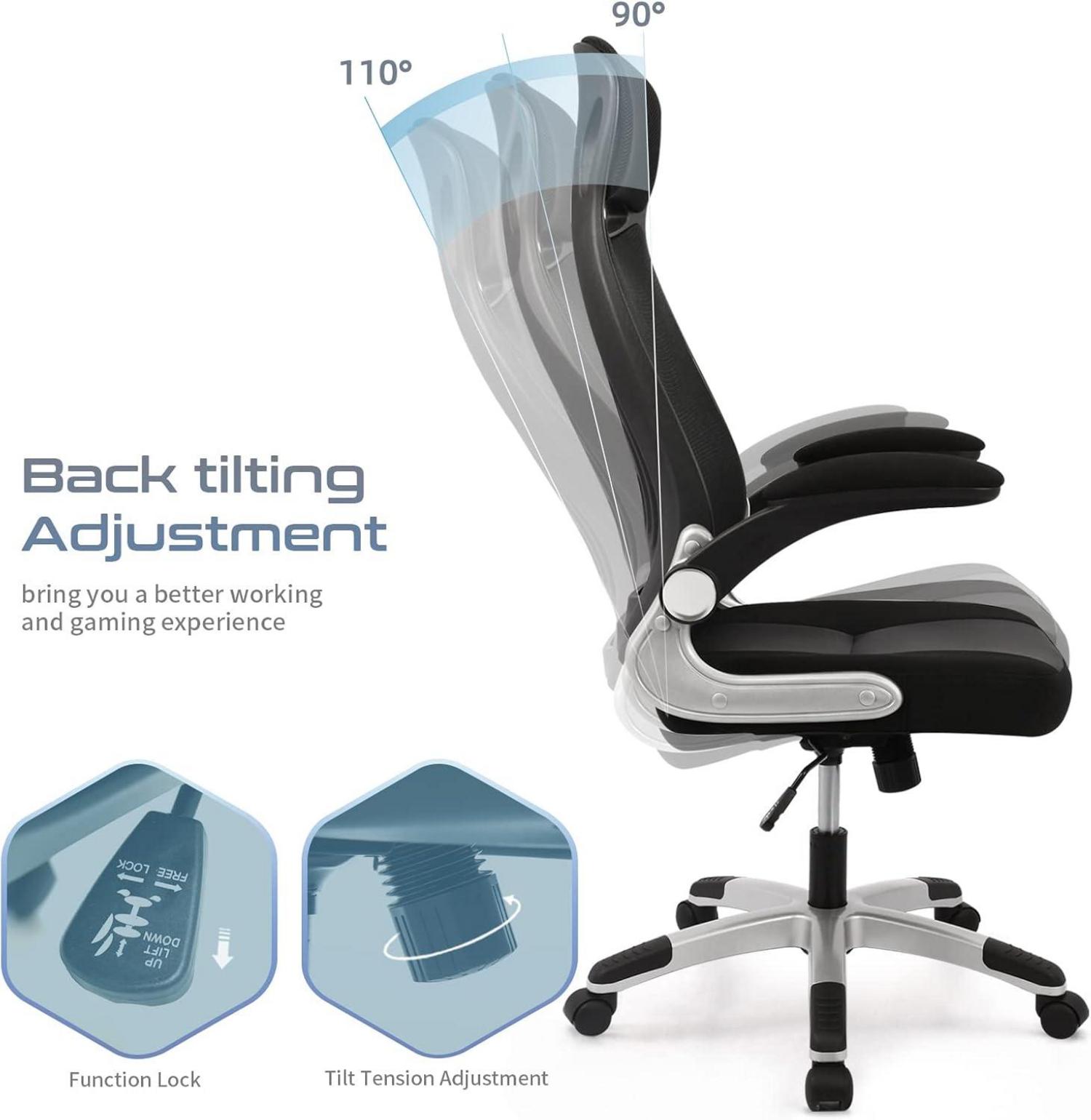Ergonomischer Bürostuhl mit Lendenwirbelstütze und Kopfstütze, Schwarz