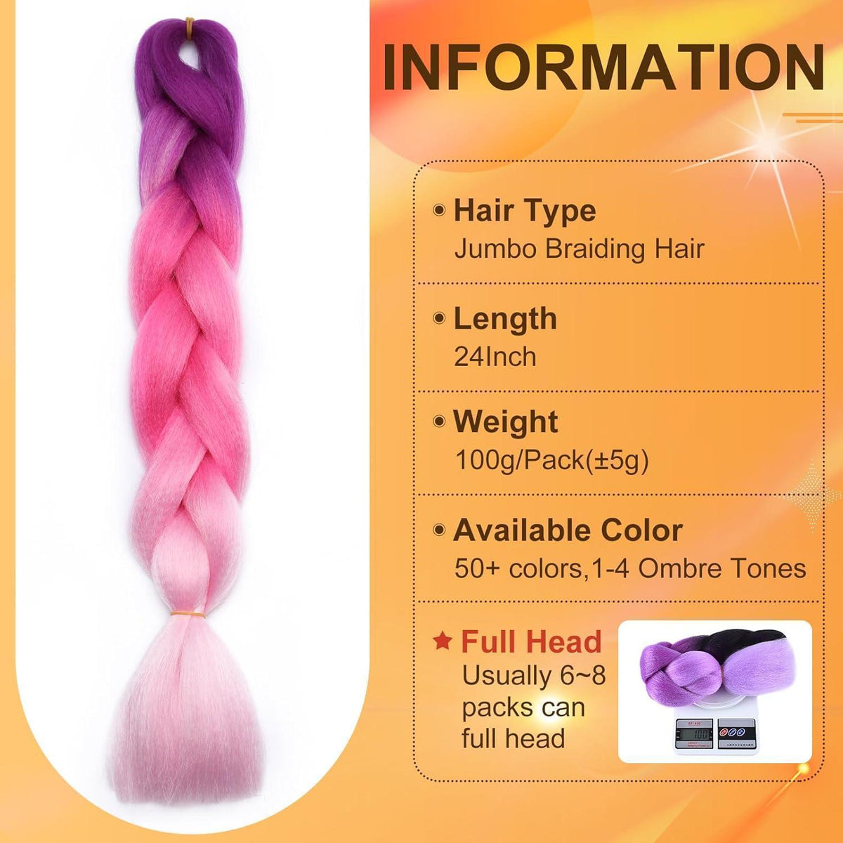 Ombre Flechtzöpfe 60cm Lila-Rosa Haarverlängerung
