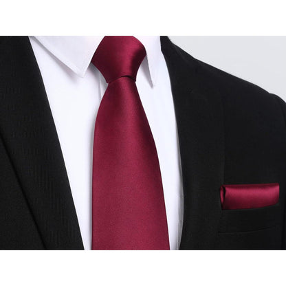 Burgund Krawatte und Einstecktuch Set extra lang - Business