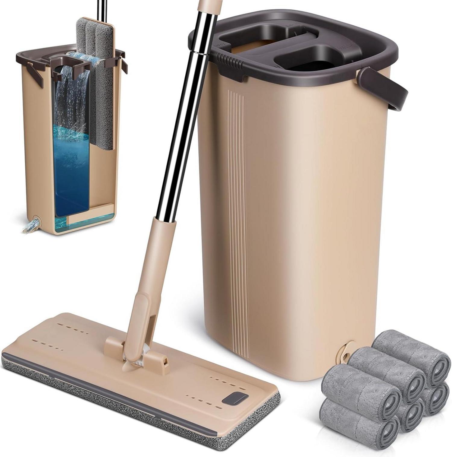 Bodenwischer Set mit Eimer und 6 Mikrofaser-Pads