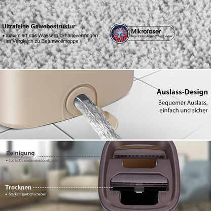 Bodenwischer Set mit Eimer und 6 Mikrofaser-Pads, 2 In 1 Wischmopp Set für Hartholz Fliesen Laminat