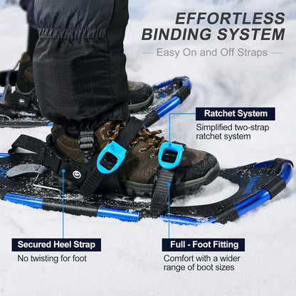 Odoland Schneeschuhe mit Steighilfe Allround 4 IN 1 für Damen und Herren, Wasserdicht, Wanderstöcke, Gamaschen, Tragetasche, Schuhgröße 21/25/30 inch