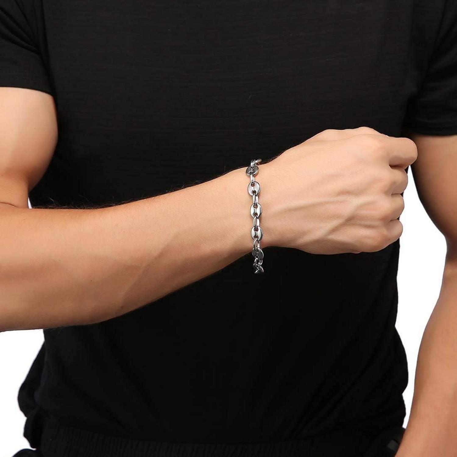 AFSTALR Halskette Herren Edelstahl Kaffeebohne Armband Set Silber 56CM