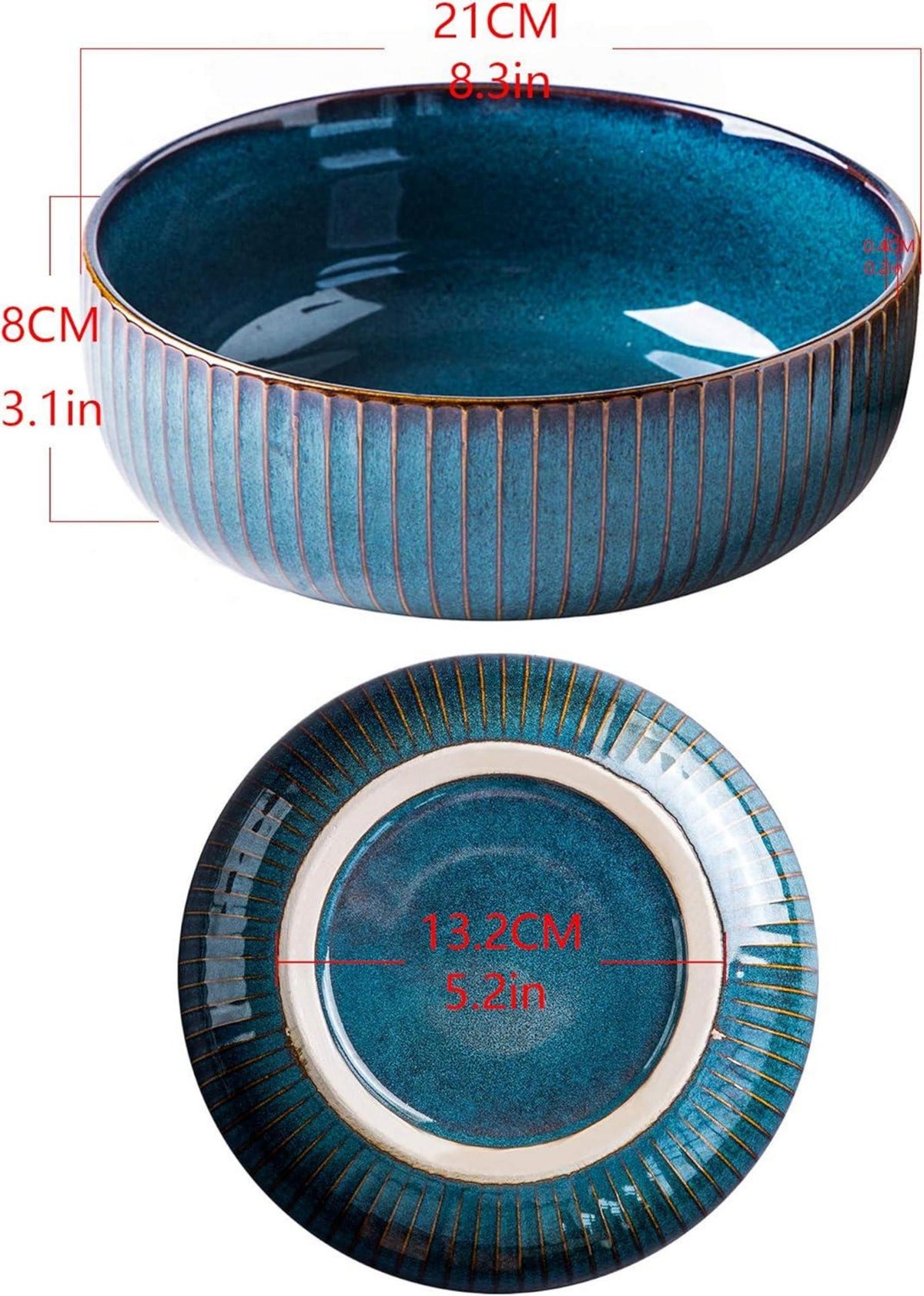 Salatschüssel Keramik 1800ML Groß Porzellan Salatschale 21cm Blau