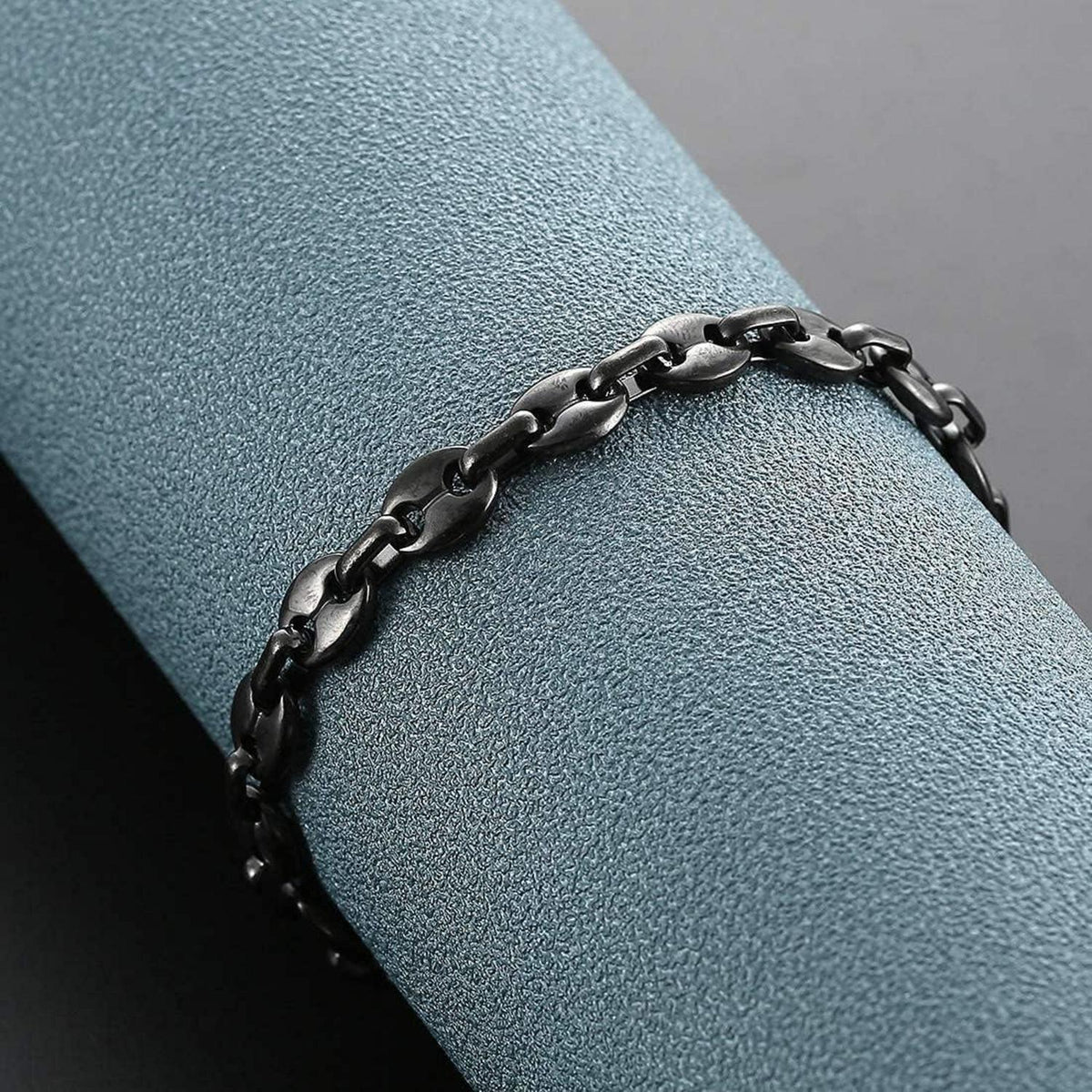 Herren Halskette Armband Set Edelstahl Kaffeebohne Silber/Schwarz 51/56/61CM