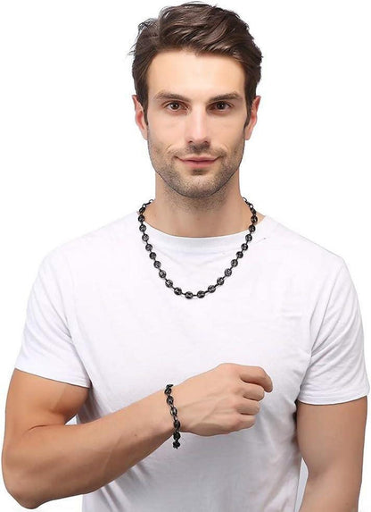 Halskette Edelstahl Kaffeebohne Armband Set Männer Hip Hop Schwarz