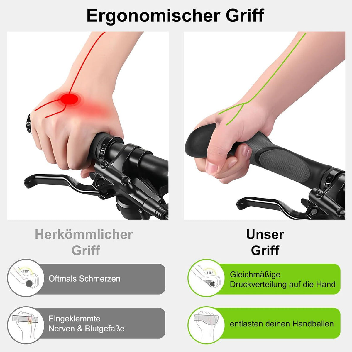 Ergonomische Fahrradgriffe Rutschfeste Lenkergriffe 22mm für Fahrrad