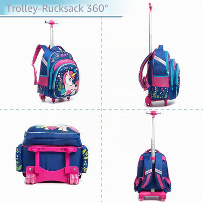 Schultrolley Einhorn mit Set für Mädchen – Rucksack, Lunchbox & Federmäppchen