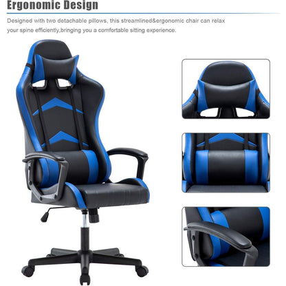 Ergonomischer Gaming Stuhl mit verstellbarem Kopf- und
