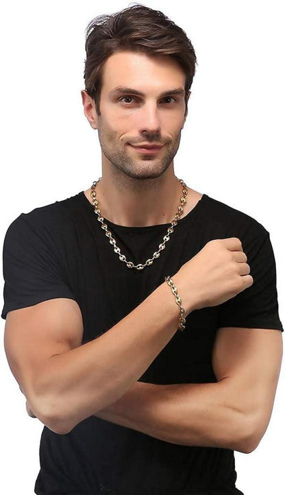 AFSTALR Halskette Edelstahl Kaffeebohne Armband Set Herren Silber Gold Schwarz