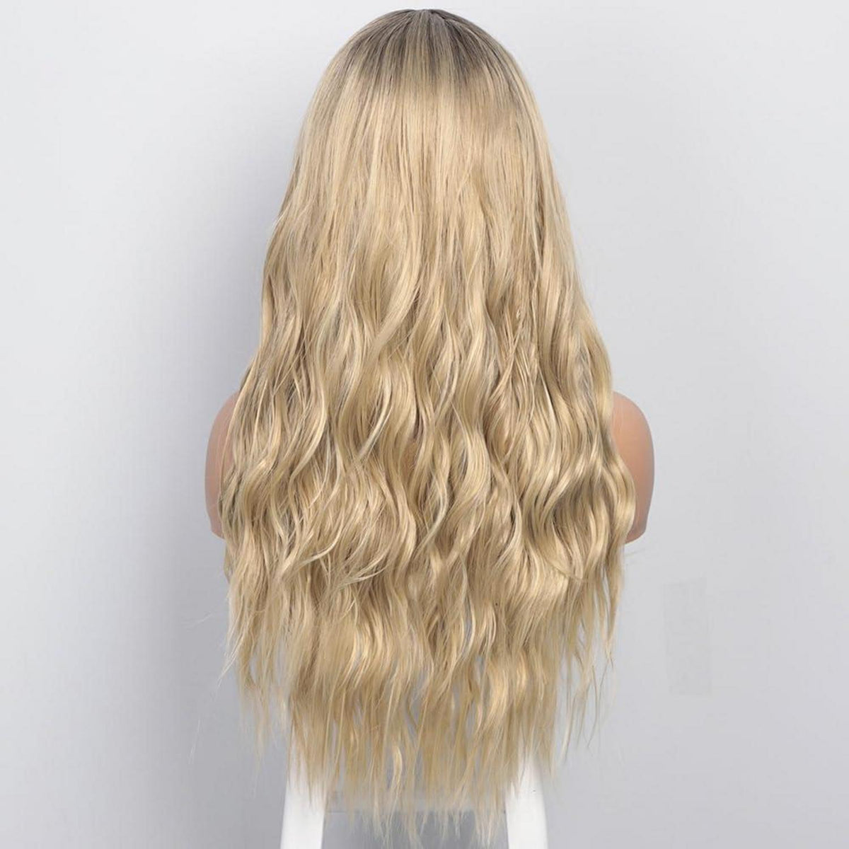 Blonde Lockenperücke Damen Lang Wavy Ombre Perücke mit Haarnetz