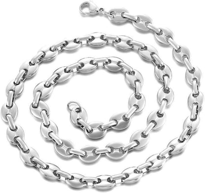 Edelstahl Kaffeebohnen Halskette für Herren 6/9/11mm Silber 51/56/61cm