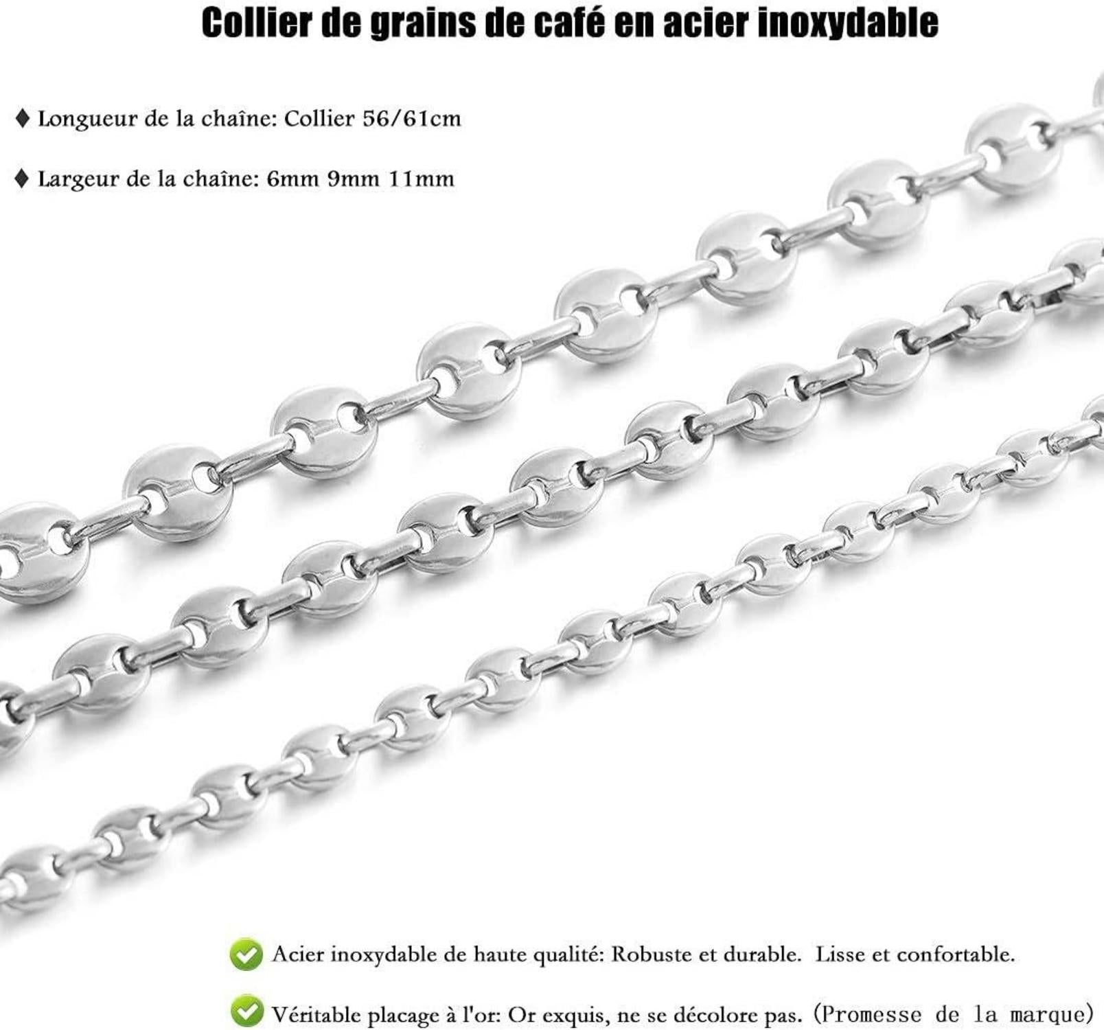Herren Edelstahl Kaffeebohnen Halskette 6/9/11mm Silber