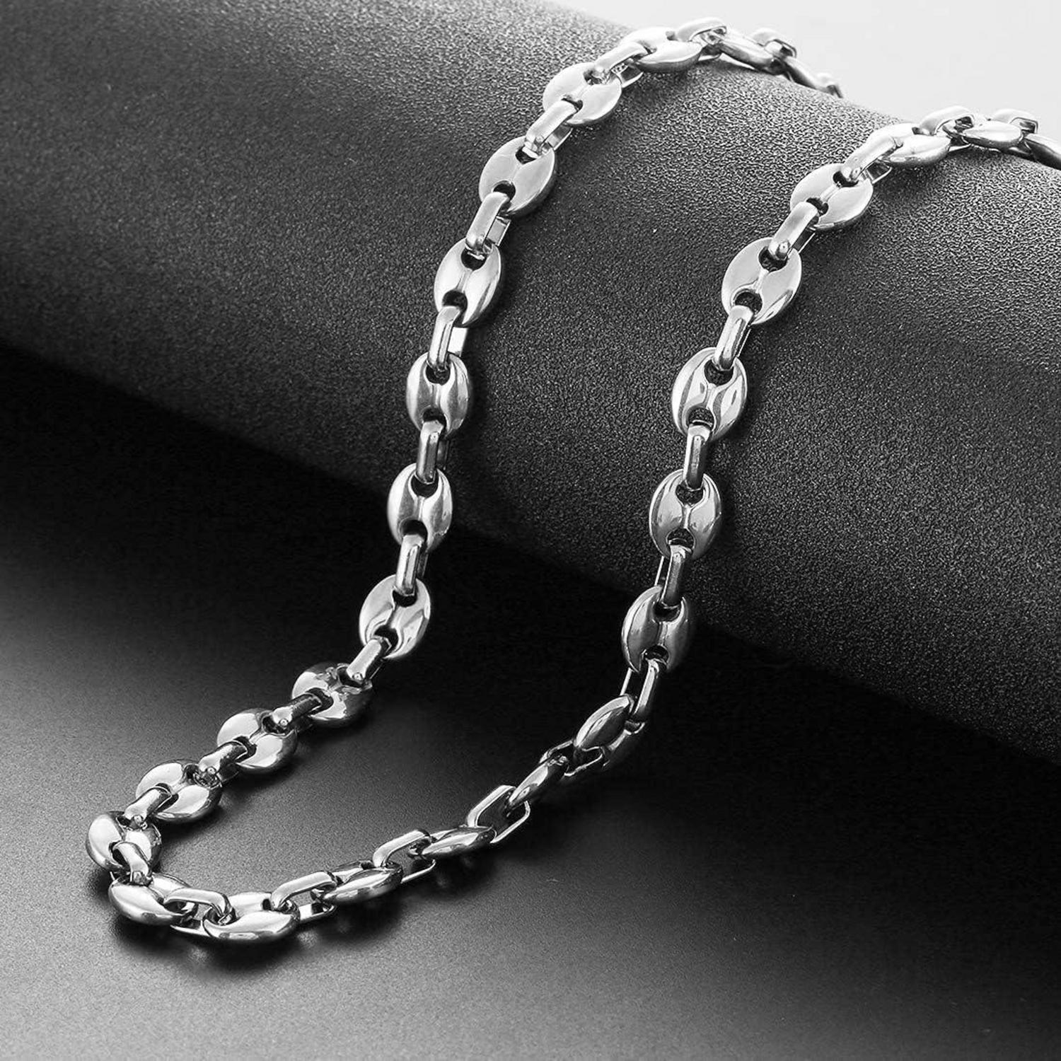 Edelstahl Kaffeebohnen Halskette für Herren 6/9/11mm Silber 51/56/61cm