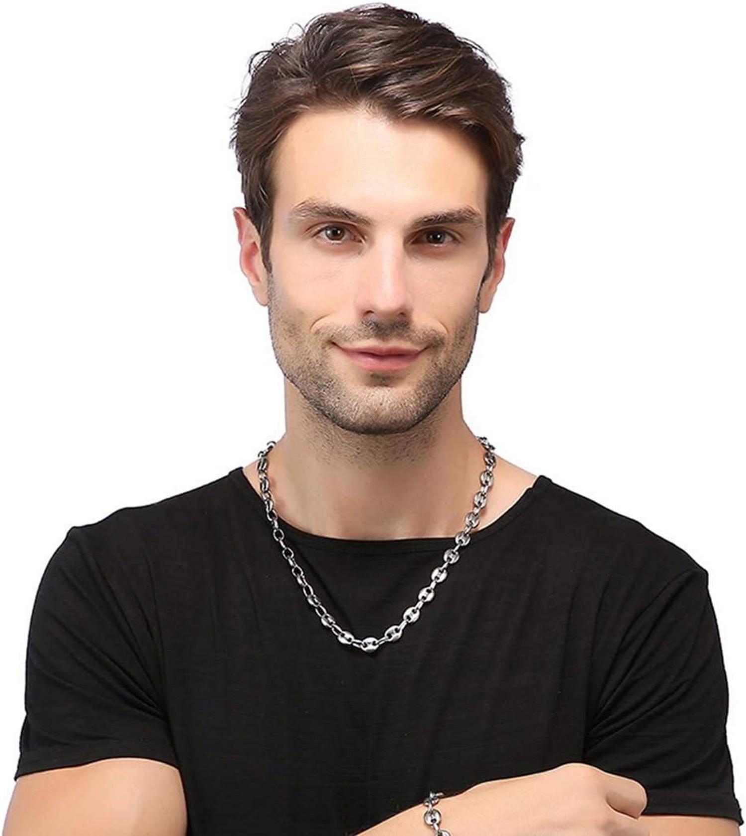 AFSTALR Kaffeebohnen Halskette Edelstahl Hip Hop Herren 61cm Silber 11mm