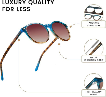 Polarisierte Retro Damen Sonnenbrille UV400 Vintage Acetat Rahmen Blau