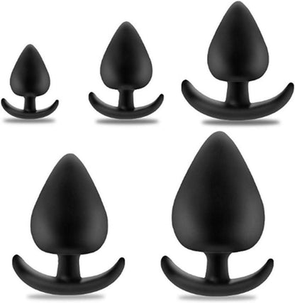 Analplug XL mit Stoss für Frauen und Männer Schwarz Silikon—5 Größen