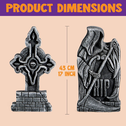 Halloween Grabstein Set 43cm Schaumstoff RIP 5er-Pack Metallpfähle