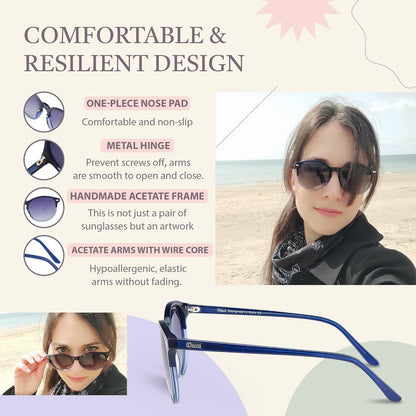 Polarisierte Retro Damen Sonnenbrille UV400 Vintage Acetat Blau