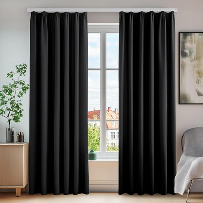 Blickdichte Verdunkelungsvorhänge 2er Set Schwarz 175x140cm