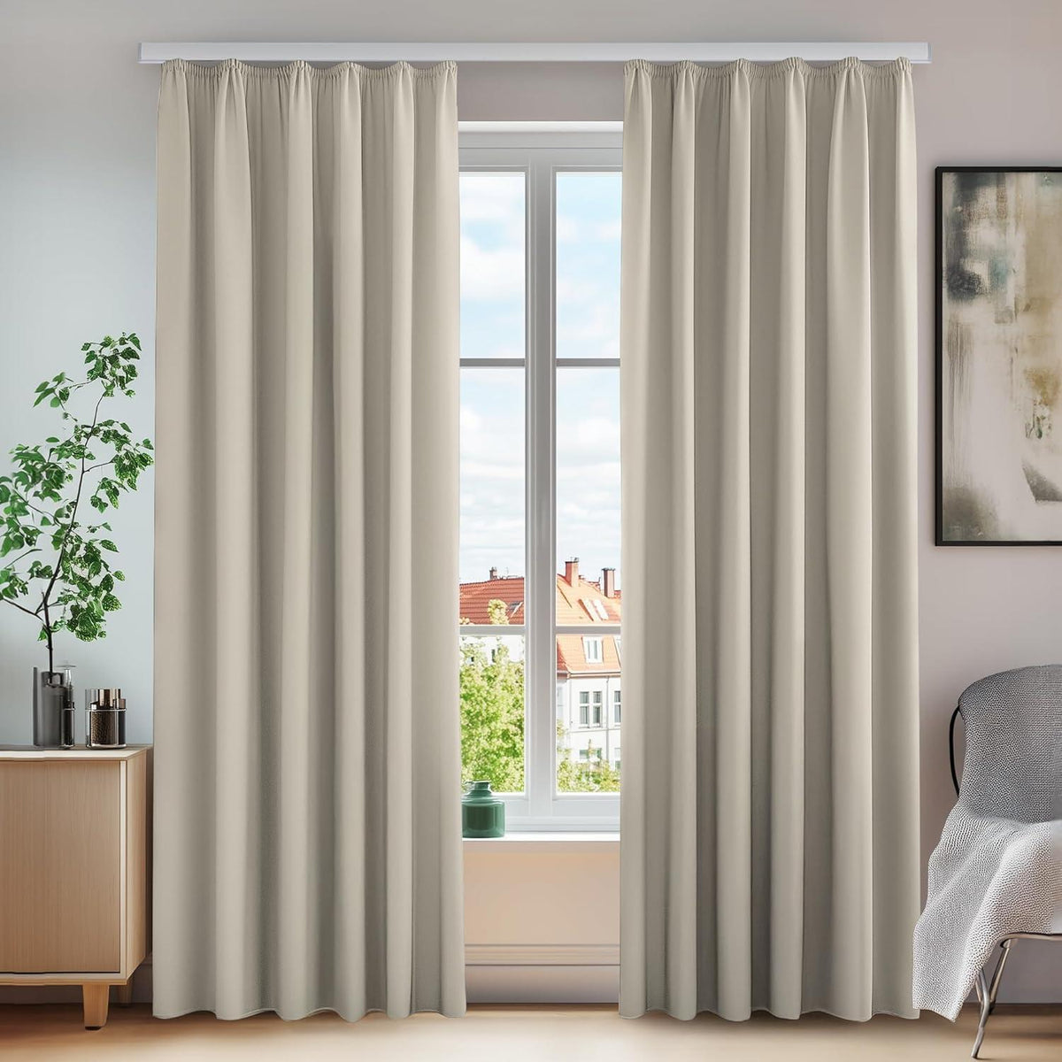 Blickdichte Vorhänge Creme 2er Set – Lärmschutz & Verdunkelung