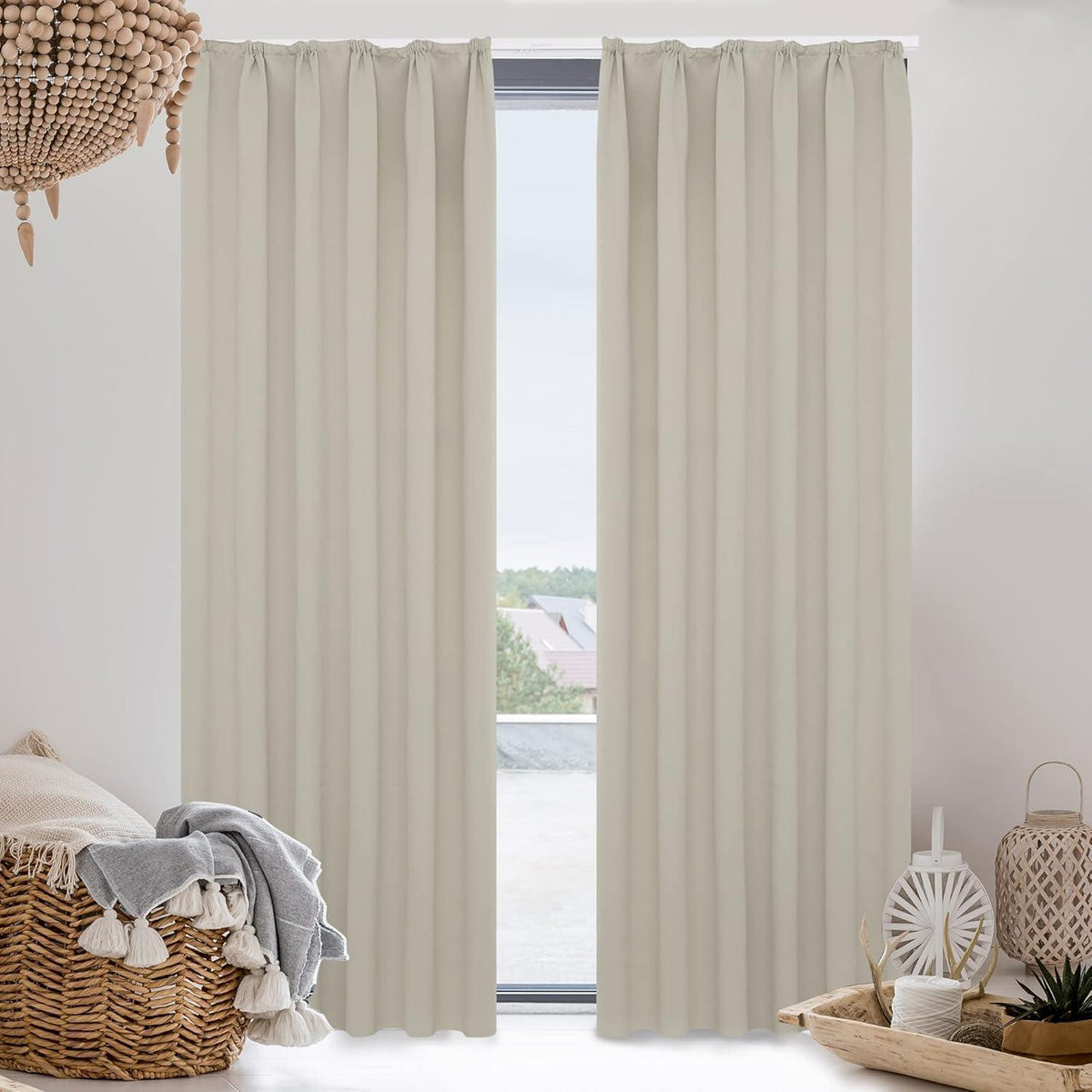 Blickdichte Vorhänge Creme 2er Set – Lärmschutz & Verdunkelung