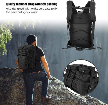 Taktischer Militär Rucksack 42L Wasserdicht 3-Tage Outdoor Schwarz