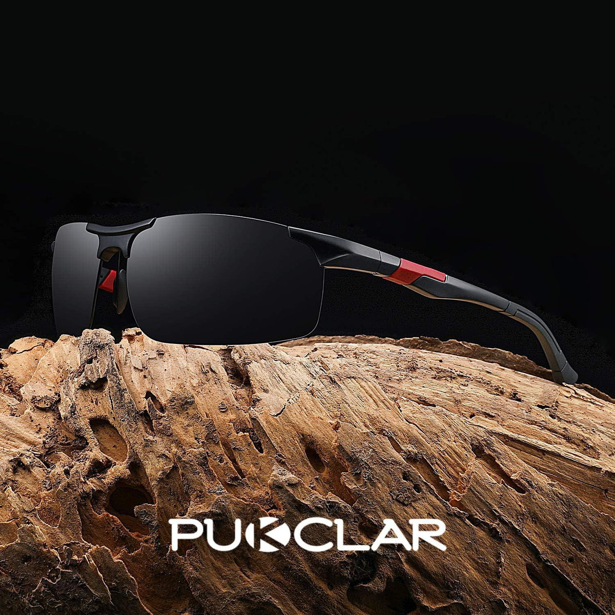 PUKCLAR Polarisierte Herren Sport Sonnenbrille Al-Mg Rahmen Schwarz