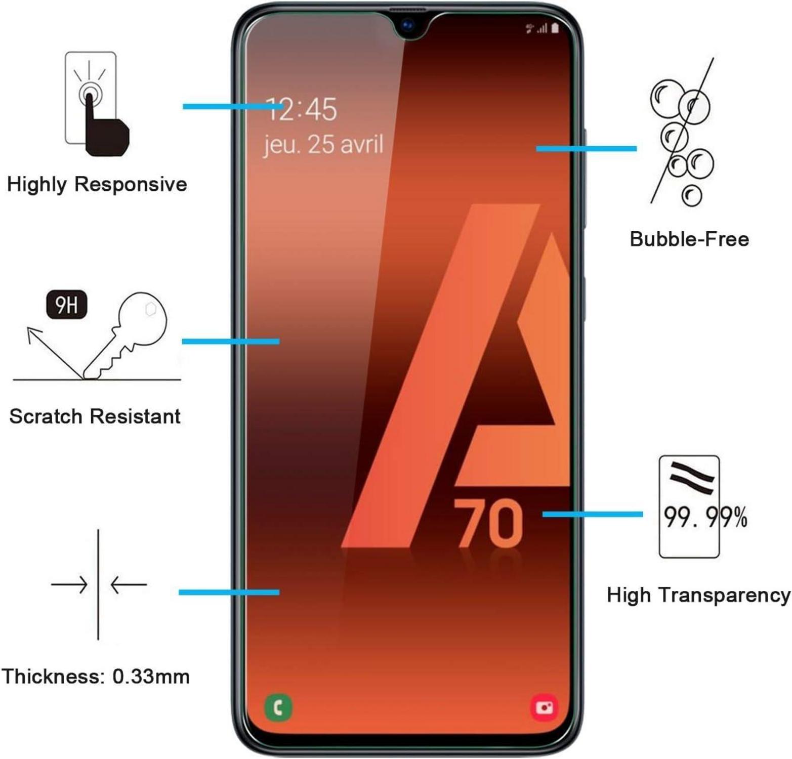 Panzer Schutzglas Samsung Galaxy A70 2er Set 9H HD 0.33mm