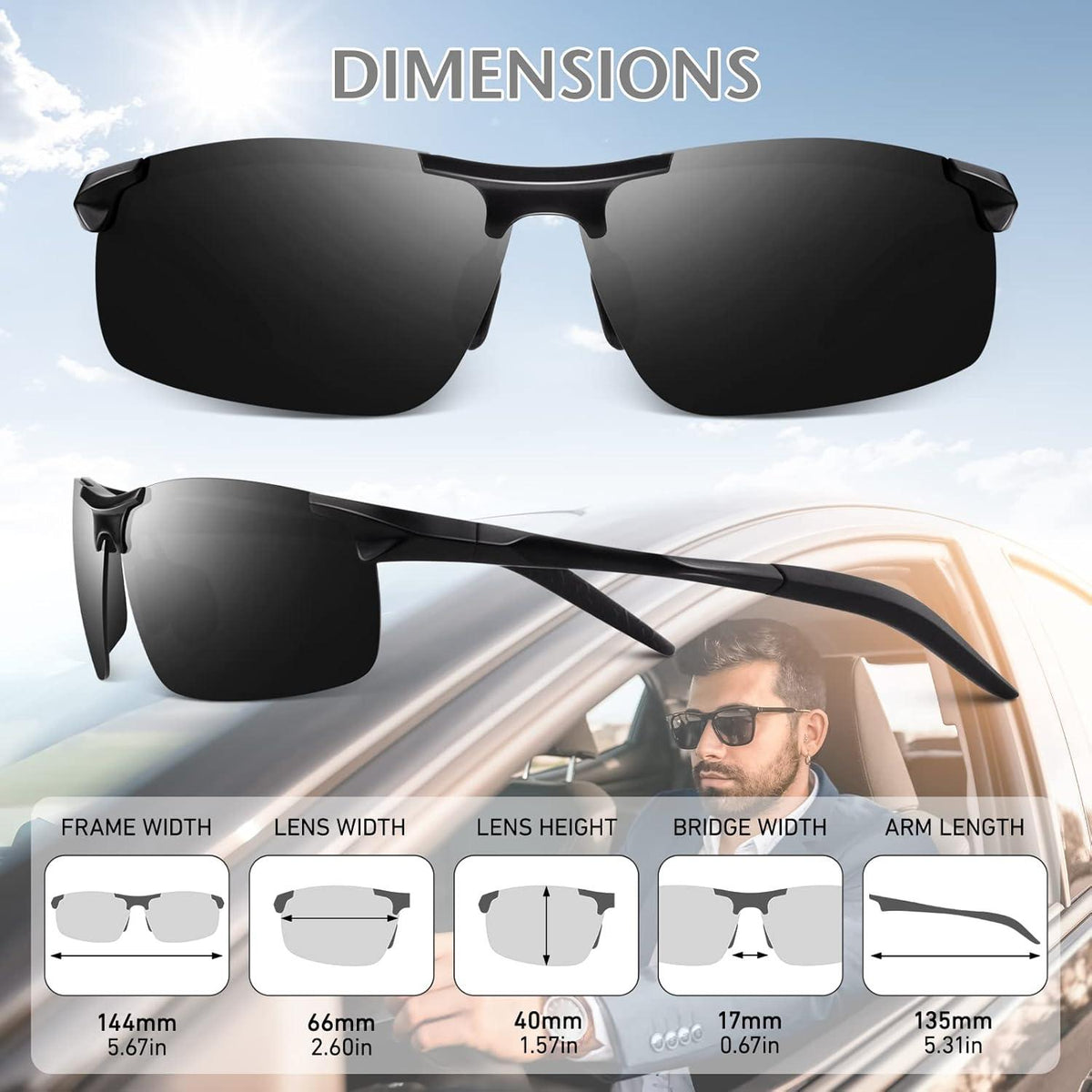 Herren Sonnenbrille Polarisiert Verspiegelt Sportbrille Al-Mg UV400 Cat 3