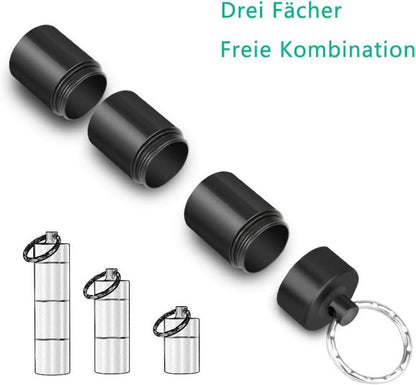 Pillendose Schlüsselanhänger Wasserdicht 3 Fächer Aluminium