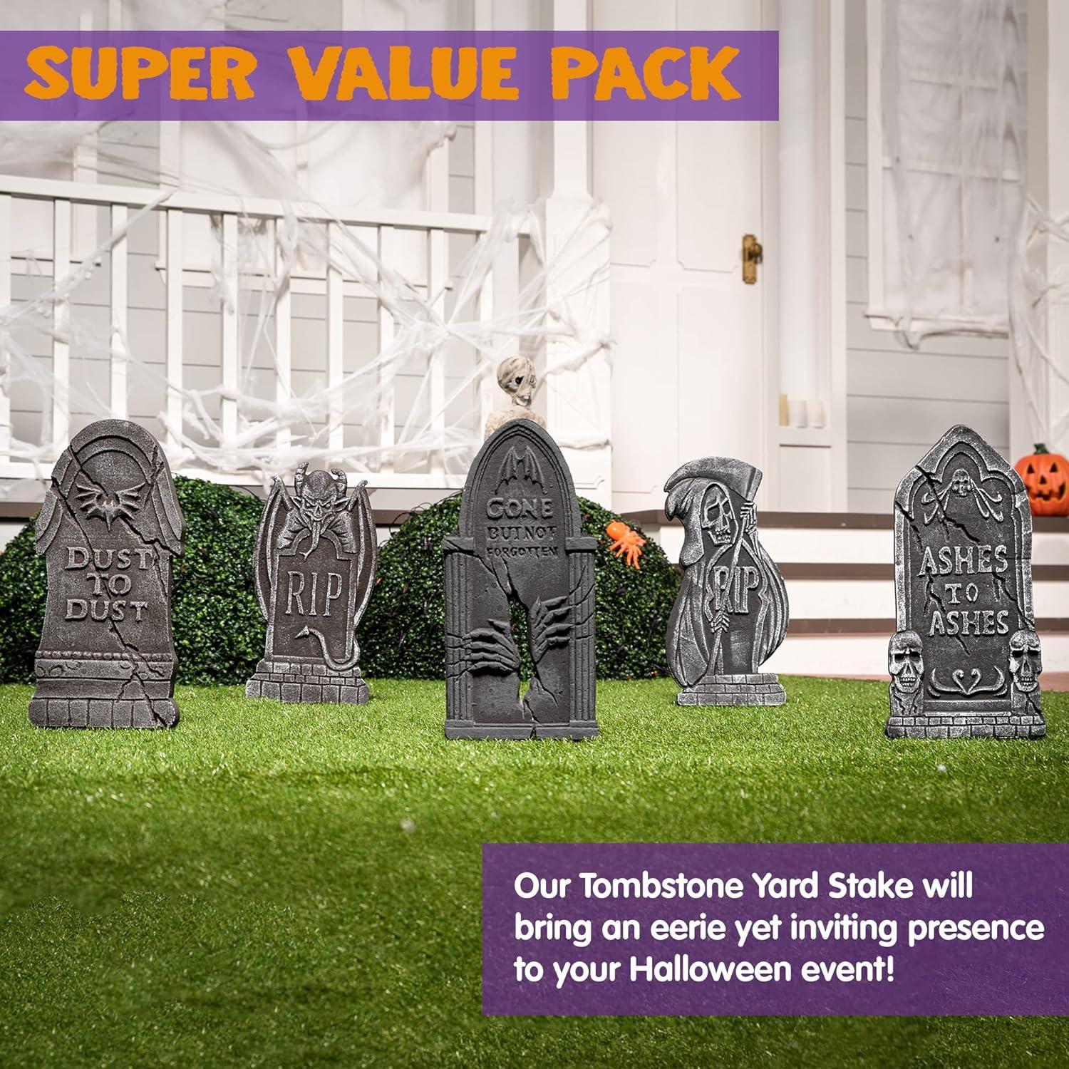 Halloween Grabsteine Set mit RIP Schaumstoff Design und Metallpfählen