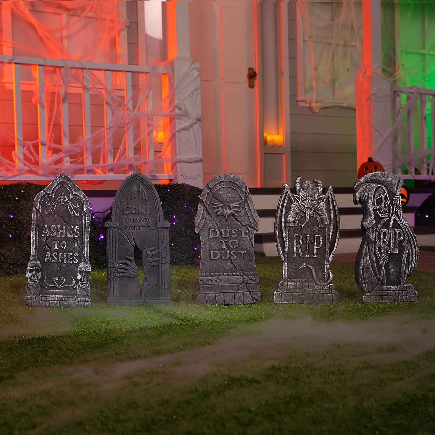 Halloween Grabsteine Set 5x 43cm + 12 Bodenspitze RIP Friedhof