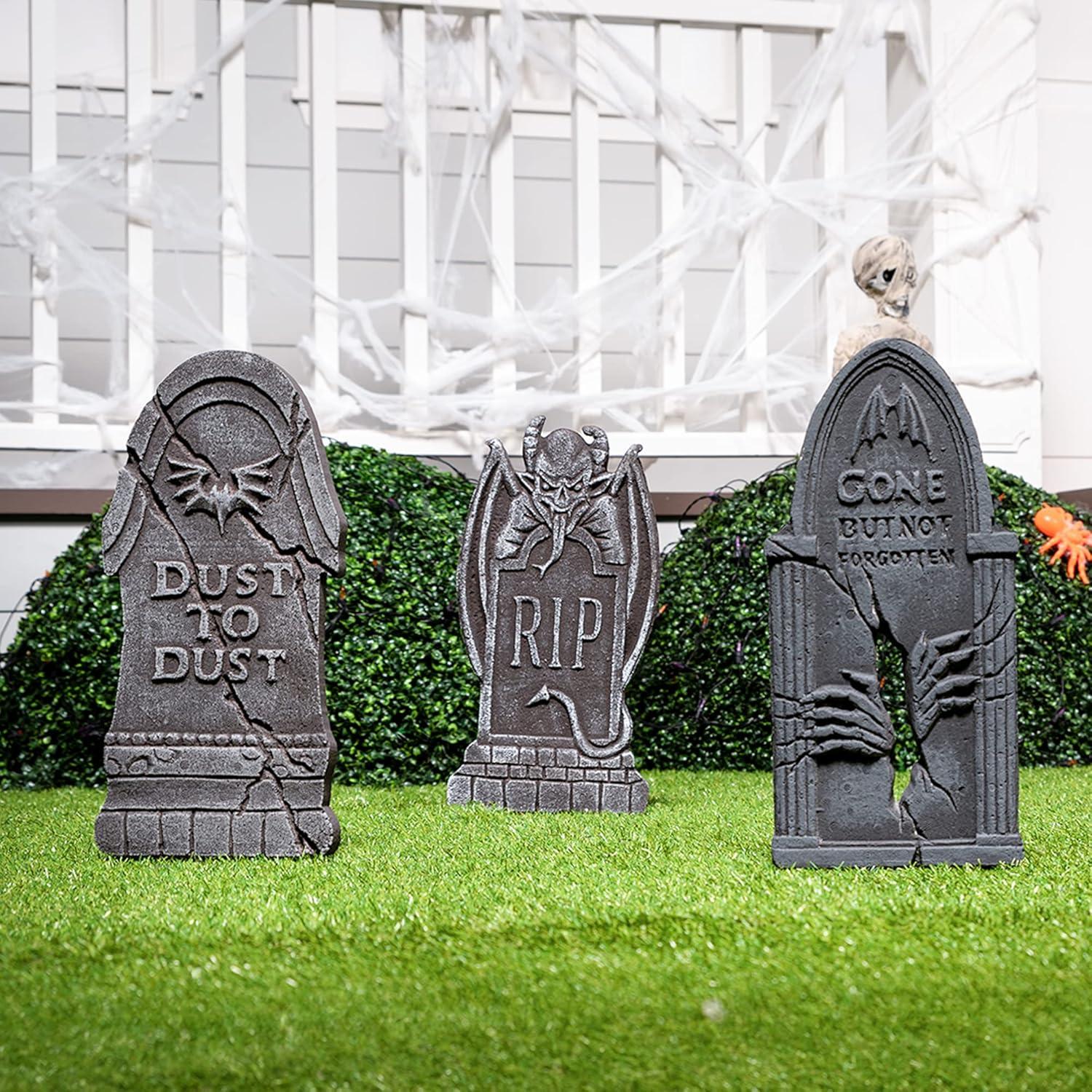 JOYIN Halloween Schaumstoff Grabsteine Set mit Metallpfählen 5er Pack