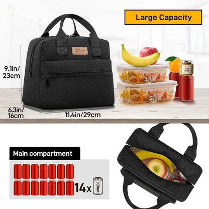 Isolierte Lunchtasche Schwarz – Groß, Wasserdicht & Wiederverwendbar