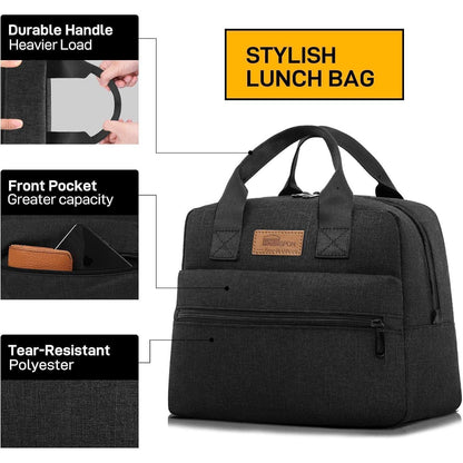 Isolierte Lunchtasche Schwarz – Groß, Wasserdicht & Wiederverwendbar