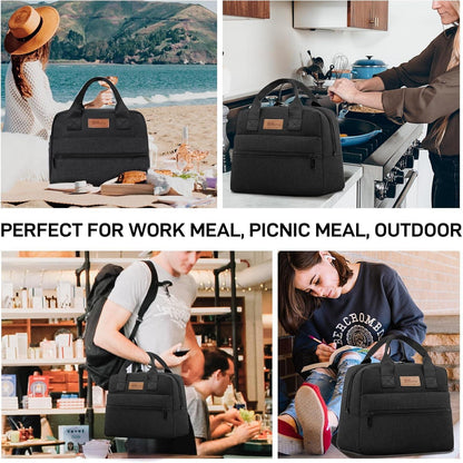 Isolierte Lunchtasche Schwarz – Groß, Wasserdicht & Wiederverwendbar