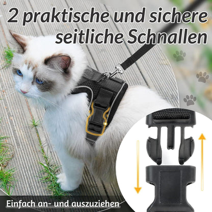 Katzengeschirr mit Leine schwarz ausbruchsicher verstellbar XS